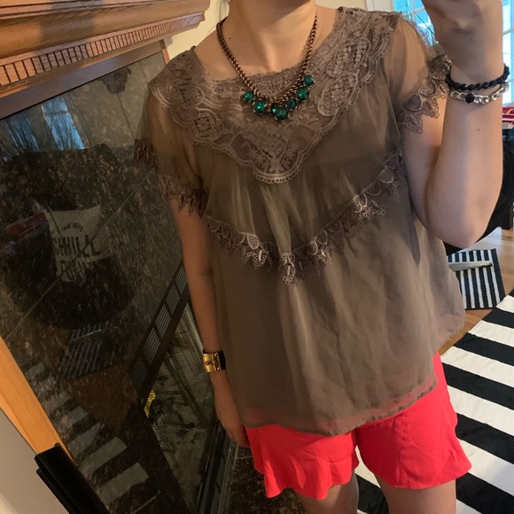 (New) Lace Chiffon Babydoll Top - Picture 6 of 10